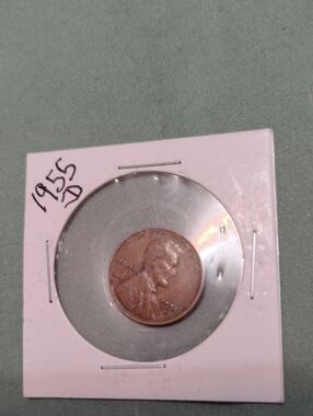 Vintage 1955 D Lincoln Wheat Penny in White Coin Holder
